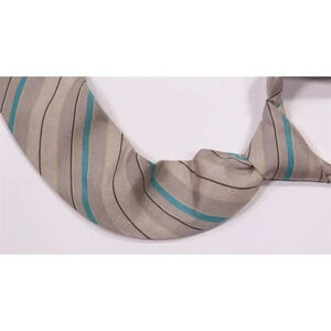 Gianni Versace Vintage 1980's Beige/Aqua Striped Silk-Linen Necktie Tie